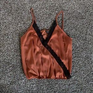 Miss Selfridge rust colored silk lace camisole